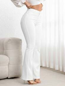 Flexra Women's Casual Everyday Office Commute Simple Versatile White Flare Jeans White Flare Pants Women White Pants Bell Bottom Pants Bootcut Women Jeans Flare Jeans Women - White - View 5