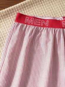 Men's Striped Letter Webbing Casual Loose Summer Airy Pants - Red and White - View 5