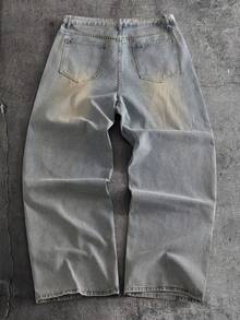 AXEPEAK Men's Washed Wide Leg Pants, Embroidered Fashion Trousers - Blue - View 3