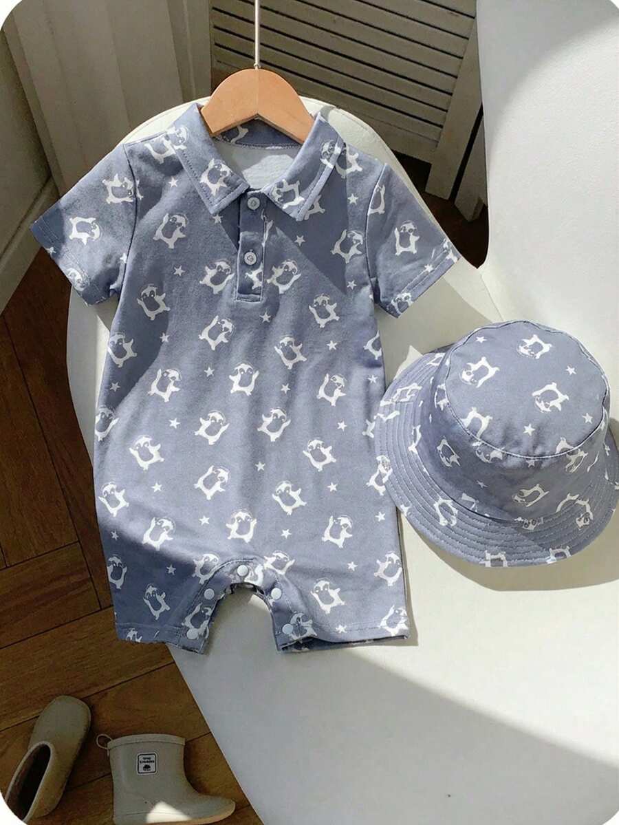 这款男婴休闲简约学院风短袖连体衣，带领，适合生日派对、晚宴、演出、婚礼、洗礼、开幕式、日常穿着、学校、郊游以及春夏季节穿着。 - 藍色 - 查看 1