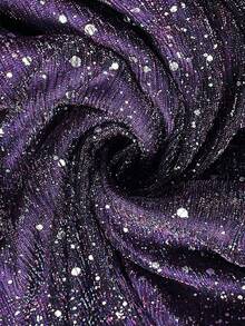 Cravure Stunning Purple Glitter Plus Size Maxi Dress With V Neck Flounce Short Sleeves A Line Fit For Evening Parties - Purple - View 7