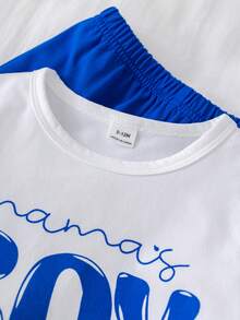 SHEIN 3pcs/Set Baby Boy Baby Boy Casual Cute White T-Shirt Knit Top, Navy Blue Crossbody Bag And Shorts Set, Spring/Summer - Royal Blue - View 7