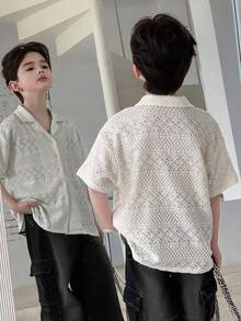 Dazy Kids Tween Boy Lapel NeckShort Sleeve Single-Breasted Casual Shirt - White - View 6