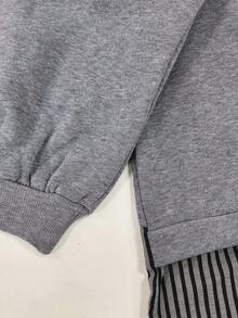 Franclia Áo nỉ dáng rộng, phối sọc, cỡ lớn, thích hợp mặc mùa xuân/thu. - Màu xám đen - Xem 5