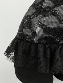 Elamini Áo hai dây ren thắt nơ thanh lịch dành cho nữ - Đen và trắng - Xem 6