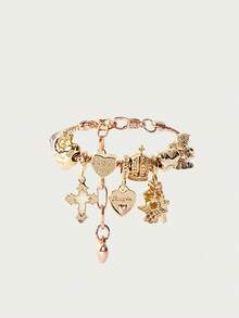 Glisma 1 件 Y2K 串饰手链、1 件十字架串饰手链、复古街头时尚手链、1 件十字架和心形串饰手链、夜光手链 - 金色 - 查看 1