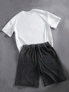 PAVTROSMen's Fun Pattern Crew Neck T-Shirt With Snowflake Wash, Large Pockets, Flame Print Suit,Valentine's Day,Spring To Summer,Gift For My Boyfriend,Mardi Gras,Vintage,Streetwear,Party,St Patrick's Day,Going Out - Black and White - View 2