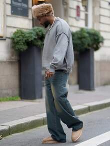 Heavens Edit 男士休闲复古宽松牛仔裤，适合所有季节 - 深色水洗藍 - 查看 5