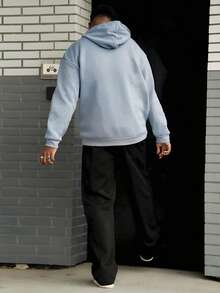 Heavens Edit Men's Boston Letter Print Casual Hoodie Sweatshirt, Back To School, Autumn/Winter, Long Sleeve Top - Baby Blue - View 2