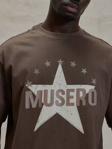 Musero Short Sleeve Crew Neck Oversized Dropped Shoulder Graphic Star Print Tshirt Spring Summer Essentials - Coffee Brown - View 6