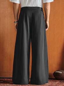 SWAVVY 男士时尚百搭通勤纯色阔腿西装裤 - 深灰色 - 查看 2