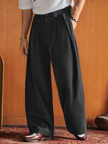 SWAVVY 男士时尚百搭通勤纯色阔腿西装裤 - 深灰色 - 查看 4