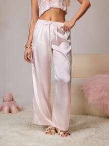 HautHeat Women's Elegant Solid Color Drawstring Pajama Bottoms - Pink - View 3