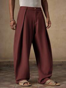 AKNOTIC Quần chinos nam dáng rộng, cạp chun, ống loe, thích hợp cho mùa hè, mùa thu, đi nghỉ mát, mặc hàng ngày, dự tiệc, mặc đôi, quà tặng cho nam giới. - Màu Đỏ Sâu - Xem 6