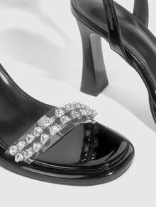 CUCCOO SZL Women's Rhinestone Decor Buckle Design Fashionable High Heels, Versatile For Daily Wear Summer - Black - View 6