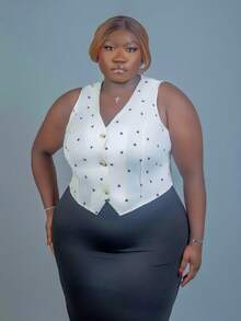 CurvyTilda 法式女式无袖休闲衬衫，简约时尚日常穿着，春夏季，心形图案印花，情人节，浪漫优雅，无袖上衣 - 杏色 - 查看 5