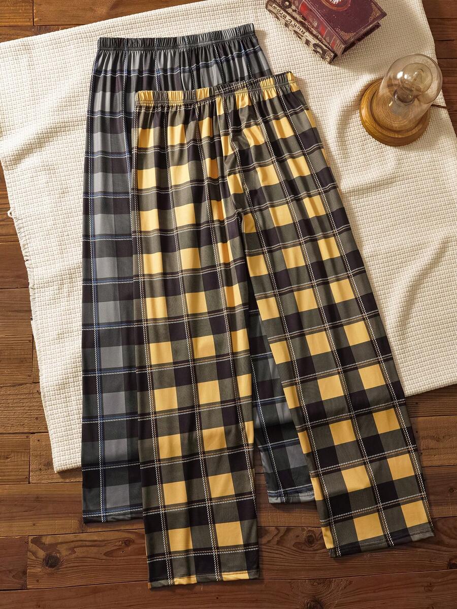 2pcs/Set Plaid Men's Lounge Pants - Multicolor - View 1