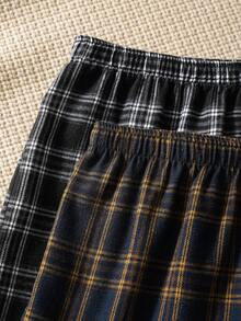 2pcs Men's Plaid Elastic Waist Casual Loose Fit Airy Pants, Summer - Multicolor - View 4