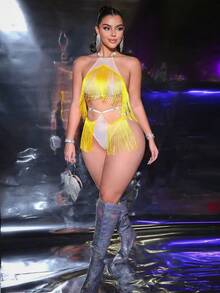 两件套性感派对内衣套装 - 金色 - 查看 6