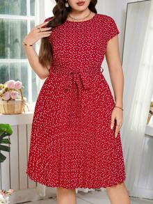 SHEIN Clasi Plus Size Elegant Burgundy Summer Dress For Women,Vintage Heart Print Pleated Everyday Casual Outfit,Luxury Wedding Guest Party Prom Formal Dresses - Red - View 8