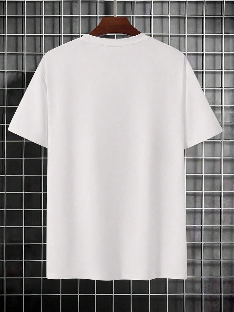 Manfinity Dauomo Men's Casual Graphic T-Shirt, Summer New Design With Cat, Animal, Skateboard Patterns, Outdoor, Dating, Relaxed Fit Round Neck Tee - White - View 2