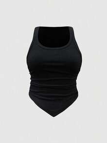 SHEIN ChicEase Multi-Color Set Of Camisole Tops With V-Shaped Hem And Pleated Back 3 Pack Tops Tank Tops Women Women's Tank Tops Ribbed Tank Tops Ribbed Tops Tight Tops - Multicolor - View 7