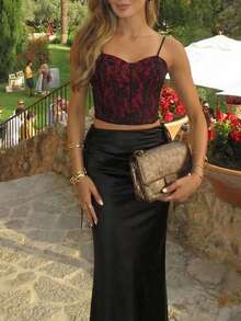 Firerie Elegant Red Cami Top For Women Knitted Spaghetti Strap Regular Length Asymmetrical Hem With Zipper Details - Red - View 1