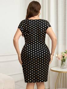 Reflora 大码夏季通勤波点印花连衣裙 - 黑色 - 查看 3