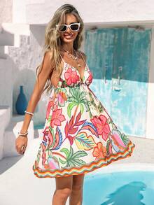 Vivid Eden Woven Print Spaghetti Strap Women Mini Dress - Multicolor - View 4