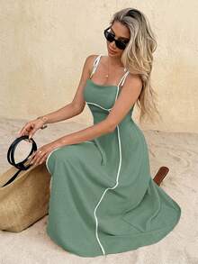 SHEIN Frenchy Đầm midi dáng suông thanh lịch dành cho nữ, có phần eo thắt gọn, thích hợp cho các bữa tiệc và sự kiện. - Màu xanh Bạc hà - Xem 7