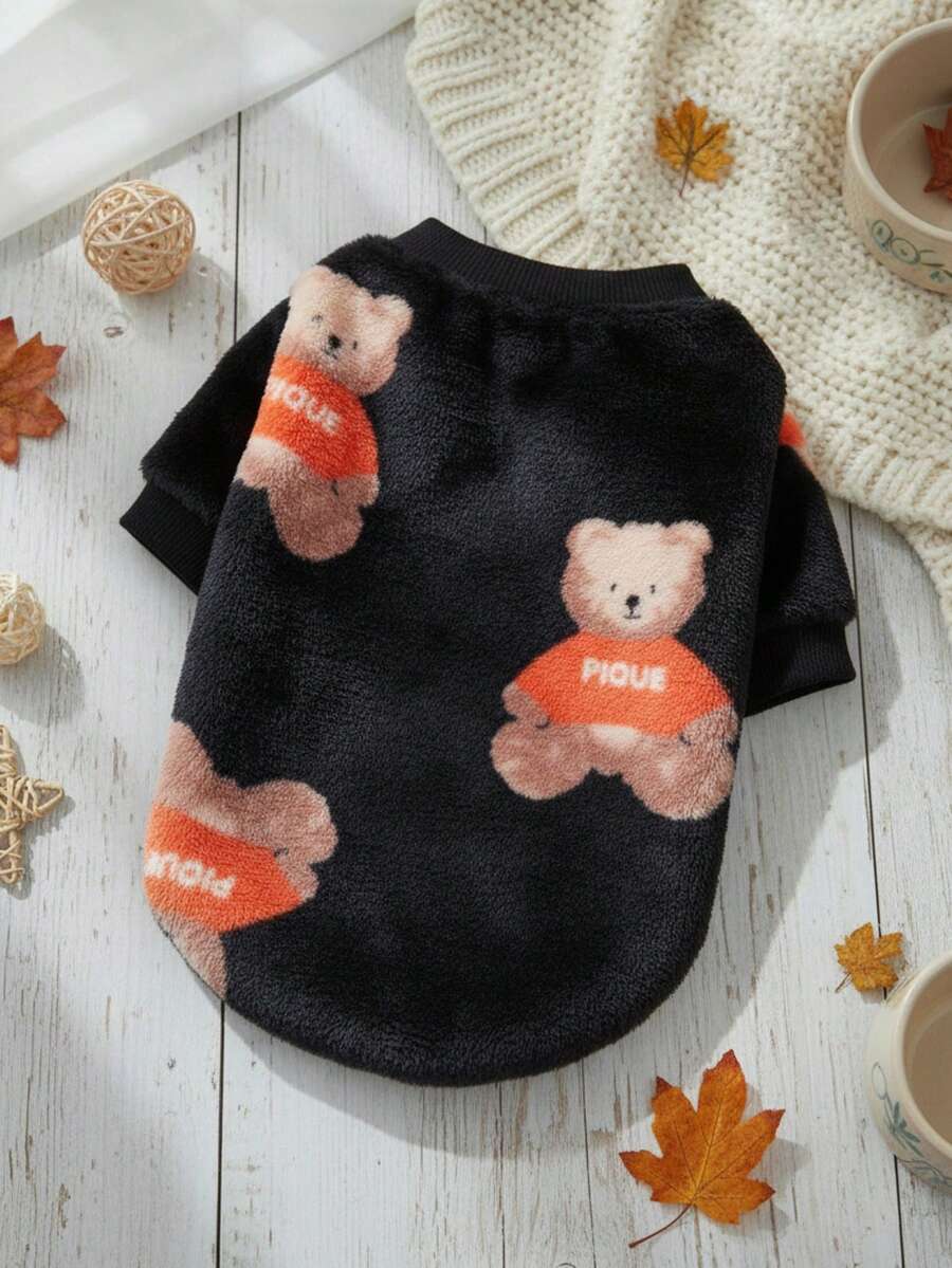 PETSIN 1 Pc Flannel Pet Black Bear Patterned War Sweatshirt - Black - View 1