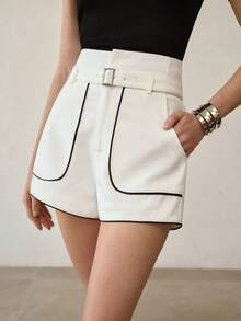 MOTF PREMIUM SHORTS DE MUJER CON RIBETE CONTRASTANTE, PRIMAVERA/VERANO - Blanco - Ver 4
