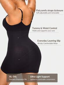 SHAPORA Plus Size Women Solid Color Camisole Bodycon Dress - Black - View 2