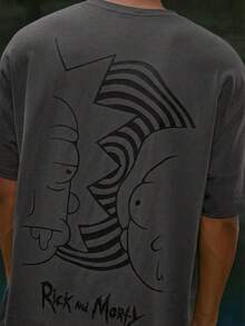 Rick and Morty X SHEIN Men Casual Loose Knit Figure Line Art Print Short Sleeve T-Shirt - Dark Grey - View 4