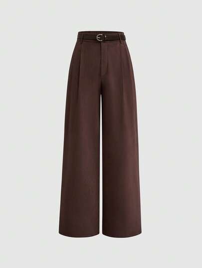 Sweetra 大码女式休闲直筒裤，咖啡棕色