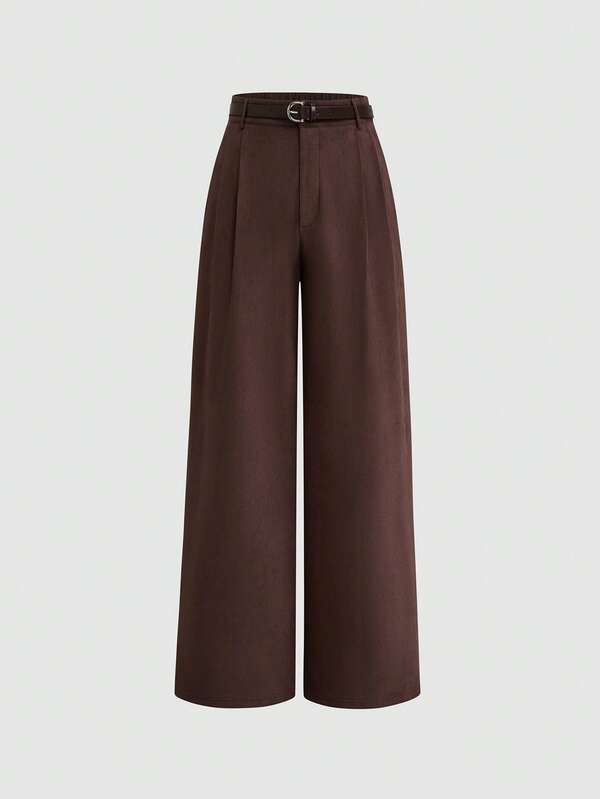 Sweetra 大码女式休闲直筒裤，咖啡棕色