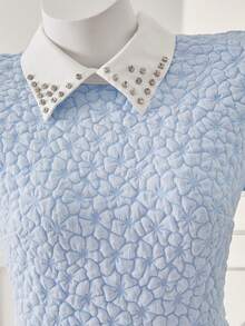 Diamond Collar, Jacquard Textured Fabric, A-Line Maxi Skirt, Elegant High Waist Snug Fit, Fashion & Graceful For Teenage Girls In Summer - Blue - View 5