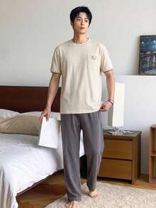 DAZY Men's Summer Printed Short Sleeve Top And Long Pants Pajama Set - Multicolor - View 3