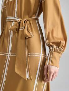 Ontre 2026SS New Striped Print Belted Dress, Fashionable Versatile For Spring/Summer - Brown - View 6