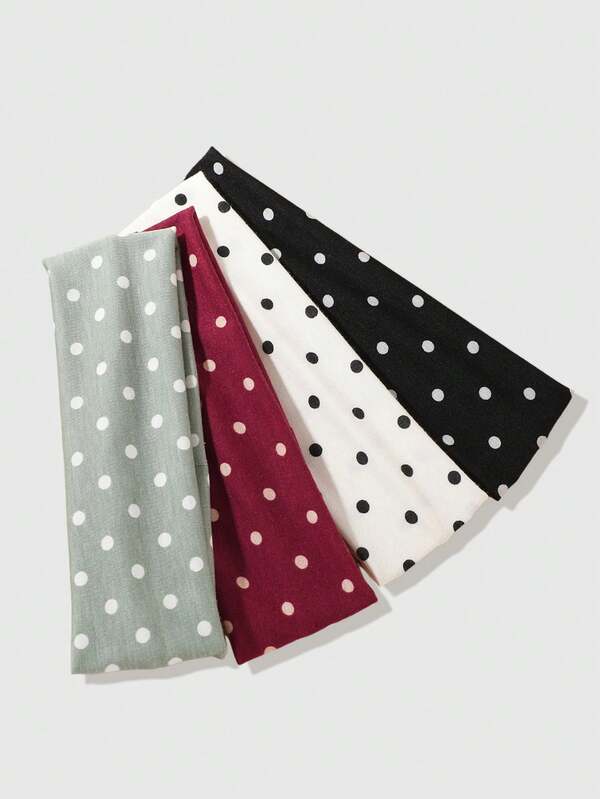 ROMWE Kawaii 4Pcs New Sweet Polka Dot Combination Girl Retro Hair Band, Suitable For Women's Hair Accessories For Daily Commuting, Holiday Dress, And Party Photos