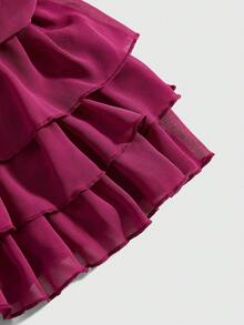 ROMWE 性感露背吊带多层裙摆迷你连衣裙 - 紫色 - 查看 7