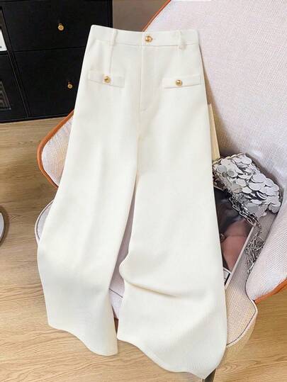 SHEIN CURVE+ Plus Size Women Elegant Casual Wide Leg Pants