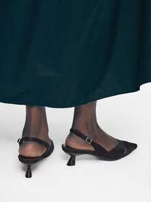 Mnmlis 女士尖头搭扣设计时尚优雅百搭高跟鞋 - 黑色 - 查看 12