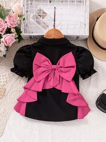 Young Girls Black Shirt + Pink Bow Sweet Element Combination, With Both Stylish Neatness And Youthful Dynamism, Suitable For Daily Outings In Spring And Autumn - Multicolor - View 4