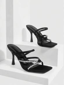 CUCCOO SZL Women's Solid Color Square Toe Elegant High Heel Sandals, Summer Summer Shoes - Black - View 8