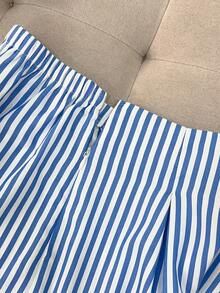 GlowEve Petite 女士撞色单肩上衣和蓝白短裤两件套，休闲度假装，春夏款 - 彩色 - 查看 8