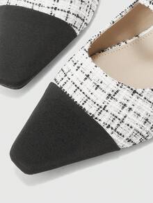 CUCCOO BIZCHIC Women's New Gray French Low Heel Pointed Toe Simple Fashionable Knitted Mary Jane Shoes For Christmas Spring Shoes - Beige grid - View 8