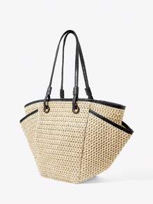 Viva Strut Ladies, Women Tote Bag, Straw Bag, Straw Woven Bag, Large Capacity, Fashionable, Elegant, Simple, Personalized, Versatile, For Beach, Vacation, Holiday, Summer, Seaside, Beach Party(The Bag Does Not Contain Pendants.) - Beige - View 2