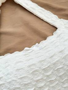 SHEIN Vestido de fiesta y salida de moda con cuello de volantes y decoración de lazo de unicolor para niña preadolescente - Blanco - Ver 4