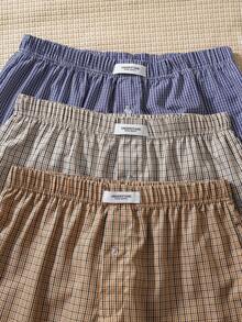 男士格子图案裤子（3件套） - 彩色 - 查看 3